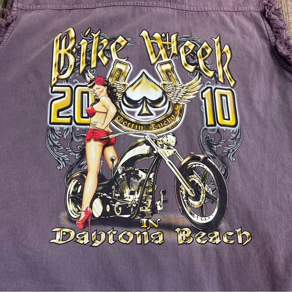 Daytona Beach Bike Week Button Front Shirt Sexy Lady Biker Babe XL 2010